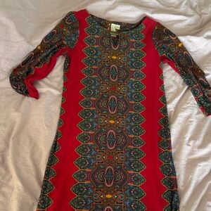 Emma & Michele Red and Multicolor Long Sleeve Dress